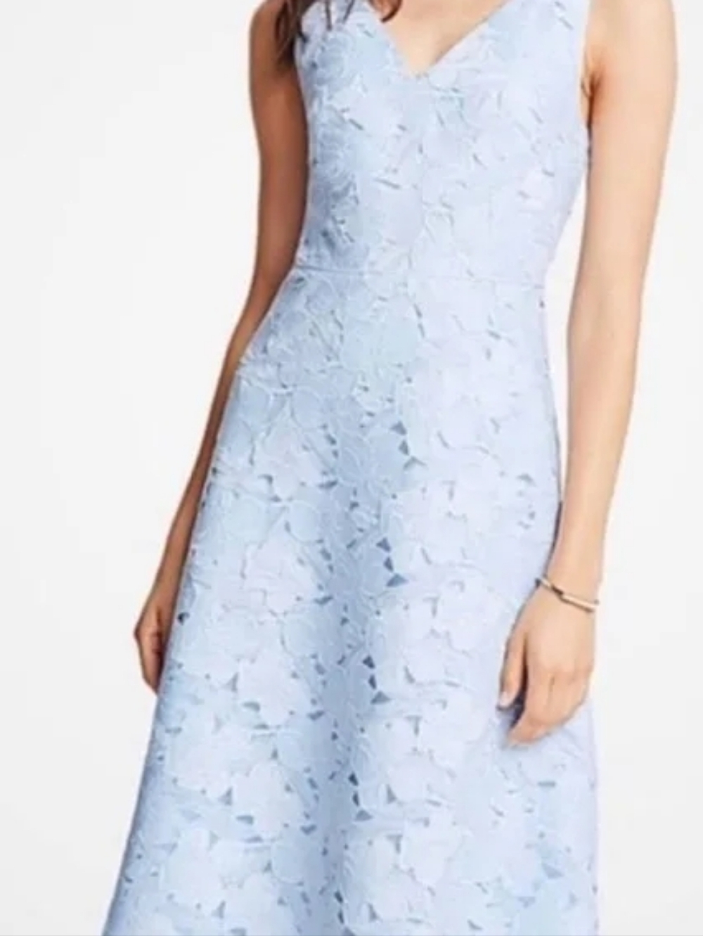 Light Blue Floral Lace V-Neck A-Line Dress